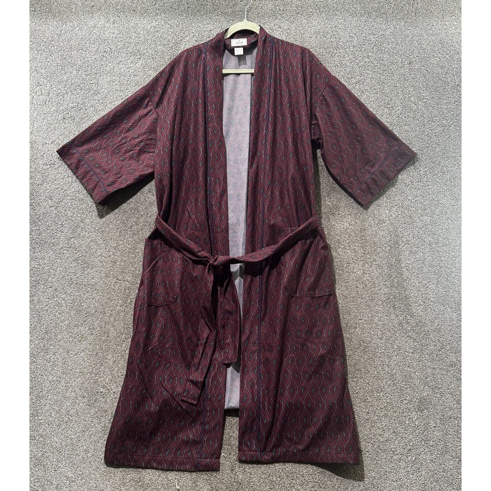 VTG Bill Blass Mens Robe One Size Maroon Geometric Paisley Made in USA OSFA